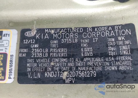 2013 Kia Soul из США, поврежденный, VIN KNDJT2A52D7561279